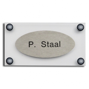 Naambord RVS ovaal op plexiglas